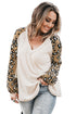 Beige Printed Plus Size Waffle Knit Contrast Leopard Long Sleeve Top